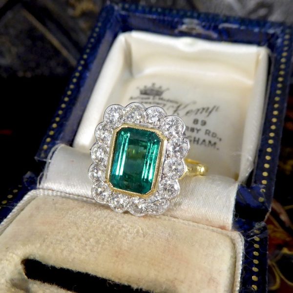 Edwardian Style 2.50ct Emerald and 1.20ct Diamond Cluster Ring