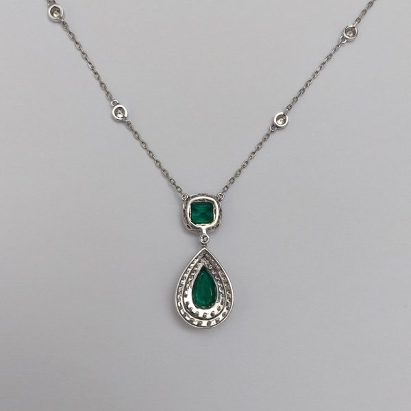 Emerald and Diamond Pendant Drop Necklace