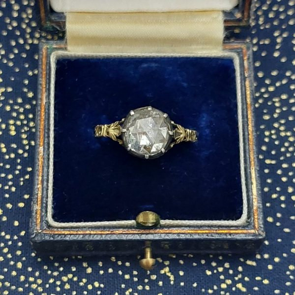 Georgian Antique 1.70ct Rose Cut Diamond Solitaire Ring