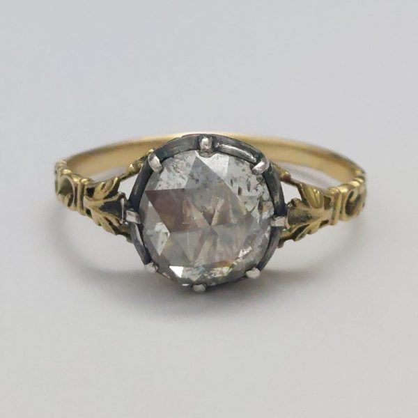 Georgian Antique 1.70ct Rose Cut Diamond Solitaire Ring