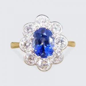 Oval 1.75ct Sapphire and Diamond Cluster Ring