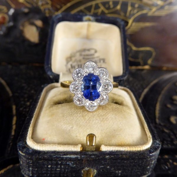 Oval 1.75ct Sapphire and Diamond Cluster Ring