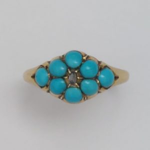 Victorian Antique Turquoise and Rose Diamond Ring