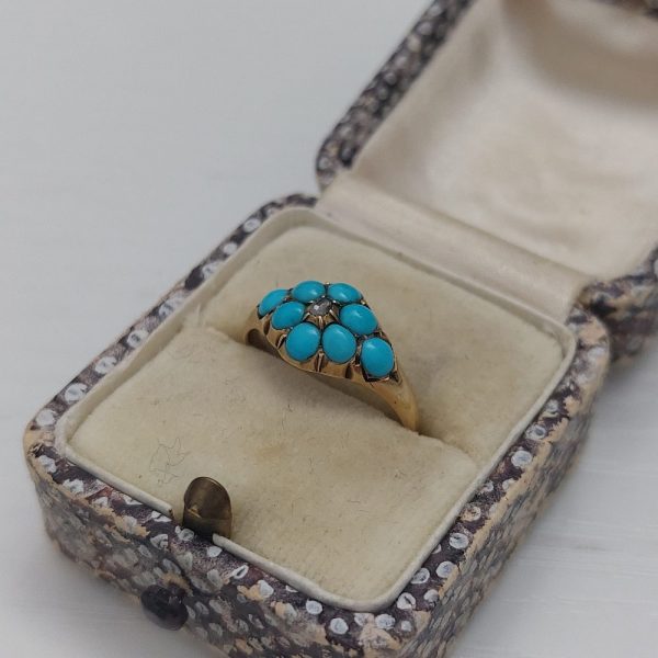 Victorian Antique Turquoise and Rose Diamond Ring