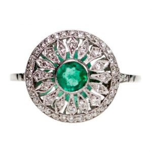 Vintage 0.25ct Emerald and Diamond Cluster Ring