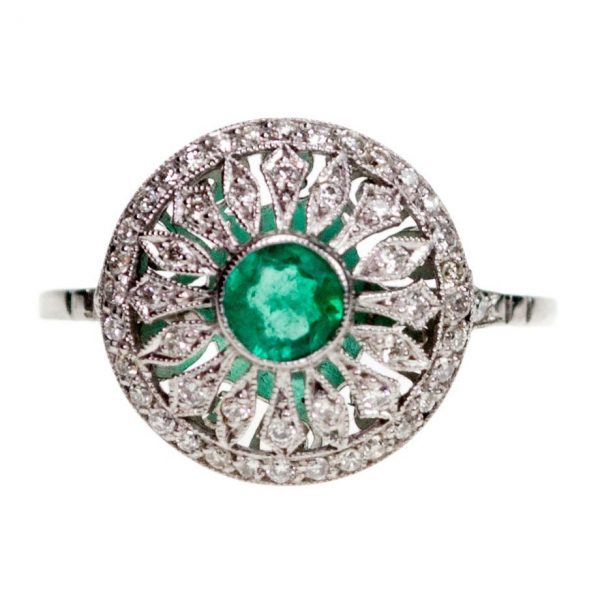Vintage 0.25ct Emerald and Diamond Cluster Ring