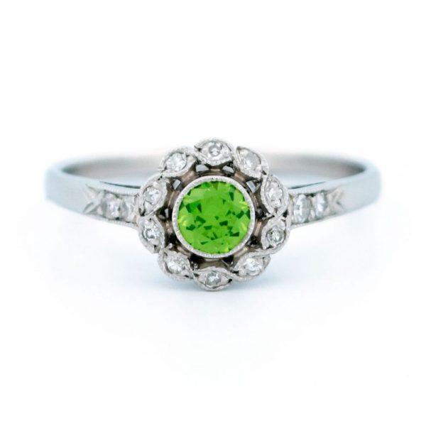 Vintage 0.30ct Demantoid and Diamond Cluster Ring