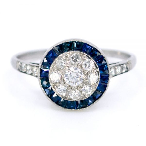 Vintage 0.40ct Diamond and Sapphire Target Cluster Ring