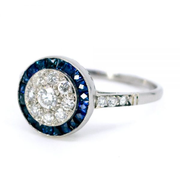 Vintage 0.40ct Diamond and Sapphire Target Cluster Ring
