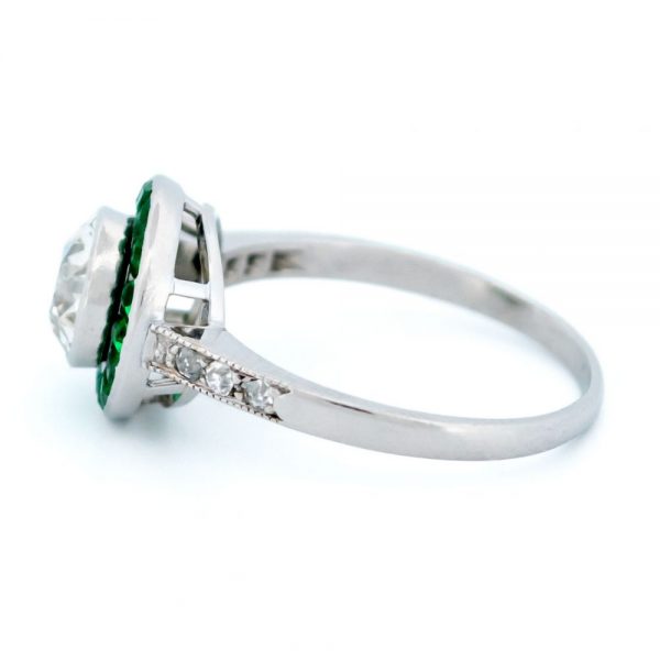 Vintage 1.30ct Diamond and Emerald Target Cluster Ring