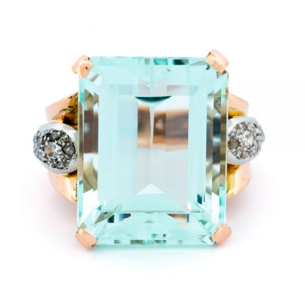 Vintage 20ct Aquamarine and Diamond Ring