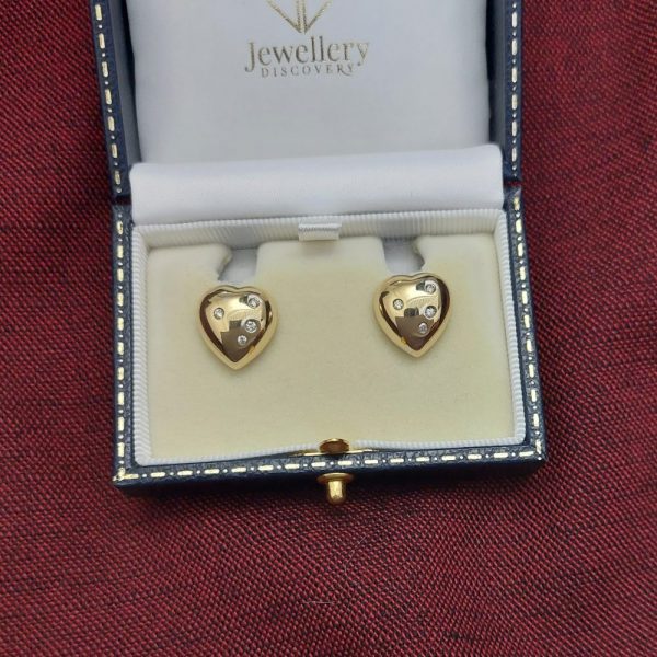 Vintage Diamond Set Gold Heart Earrings