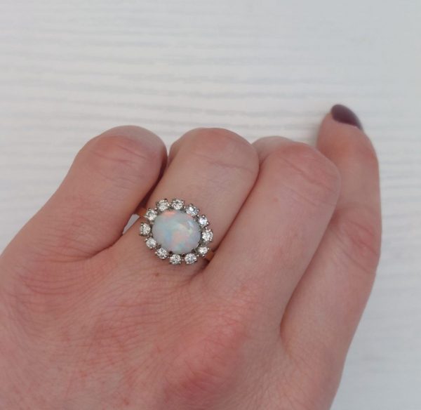 Vintage Opal and Diamond Cluster Ring