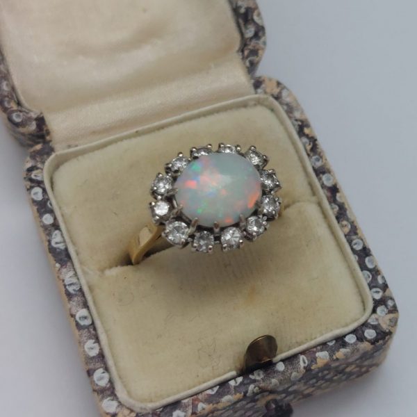 Vintage Opal and Diamond Cluster Ring