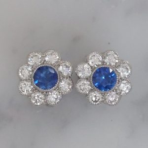 0.65ct Sapphire and Diamond Daisy Cluster Earrings