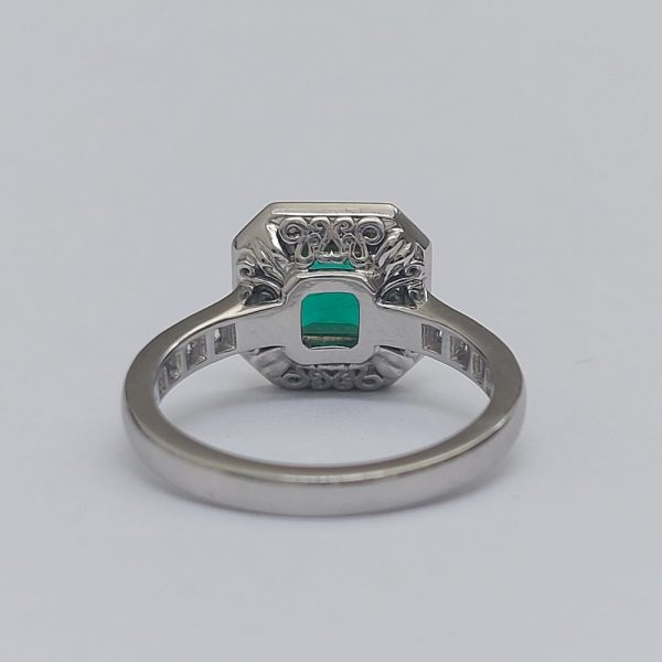 0.90ct Octagon Emerald and Diamond Cluster Ring