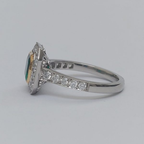 0.90ct Octagon Emerald and Diamond Cluster Ring