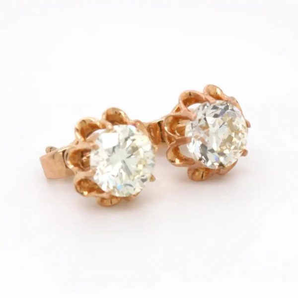 Vintage 1940s Old Cut Diamond Stud Earrings, 2.18 carat total