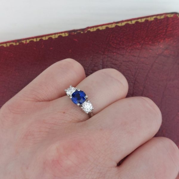 1.10ct Sapphire and 0.60ct Diamond Three Stone Ring