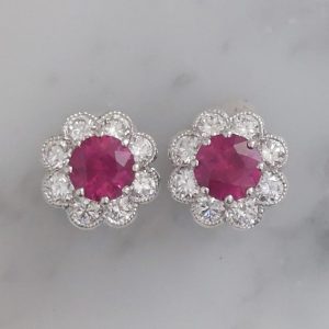 1.24ct Ruby and Diamond Daisy Cluster Earrings