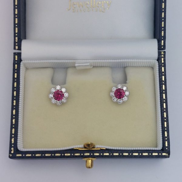 1.24ct Ruby and Diamond Daisy Cluster Earrings