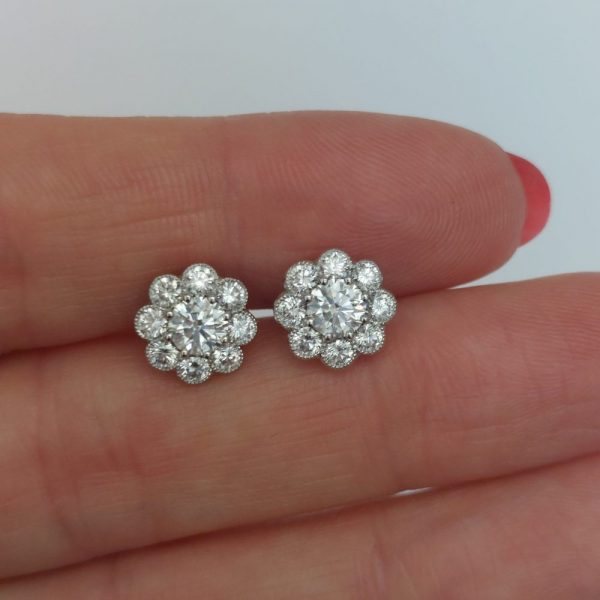 1.35ct Diamond Daisy Cluster Stud Earrings