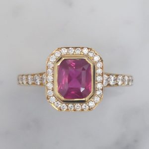 1.46ct Radiant Cut Ruby and Diamond Cluster Ring