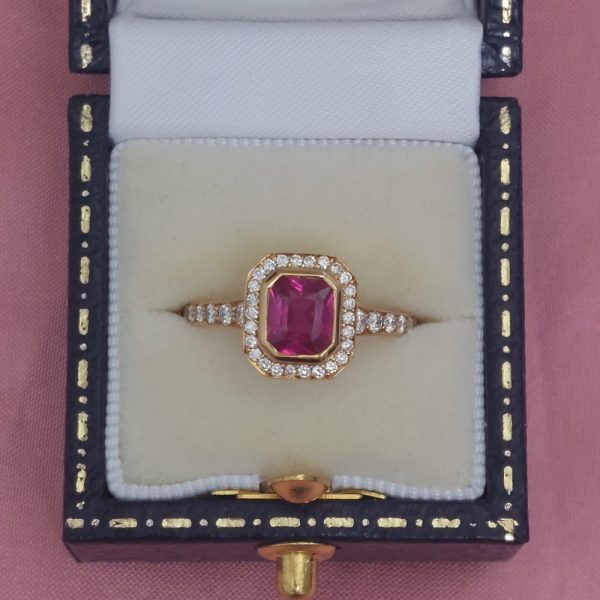 1.46ct Radiant Cut Ruby and Diamond Cluster Ring