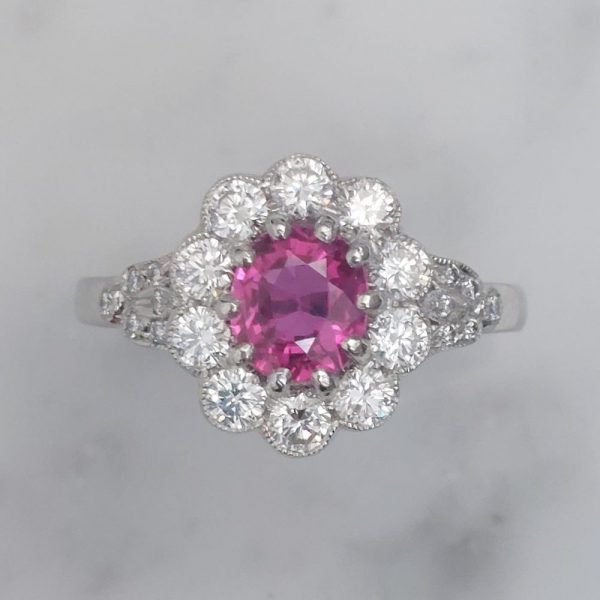 1.60ct Pink Sapphire and Diamond Cluster Ring