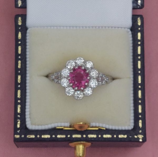 1.60ct Pink Sapphire and Diamond Cluster Ring