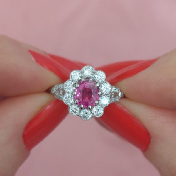 1.60ct Pink Sapphire and Diamond Cluster Ring