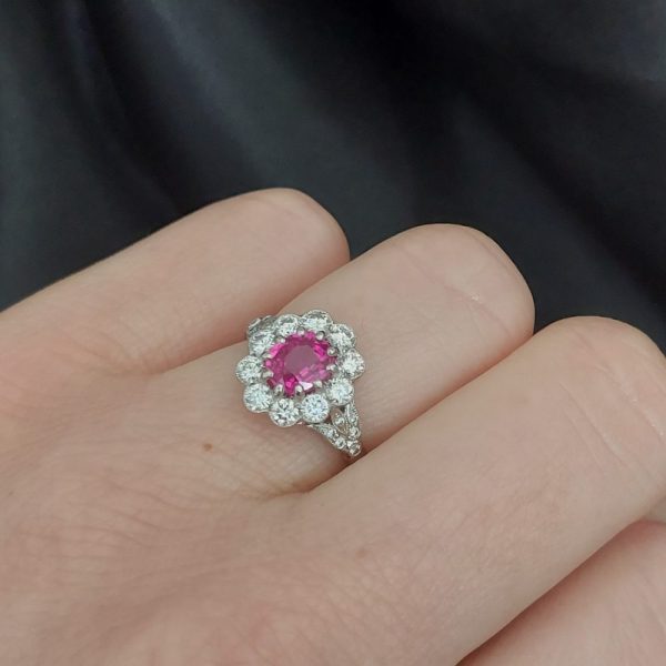 1.60ct Pink Sapphire and Diamond Cluster Ring