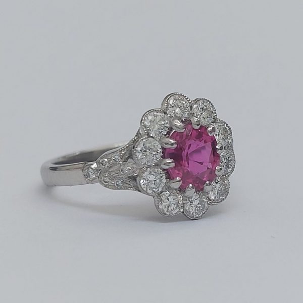 1.60ct Pink Sapphire and Diamond Cluster Ring