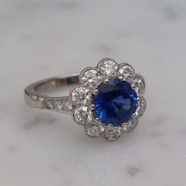 1.90ct Sapphire and Diamond Daisy Cluster Ring