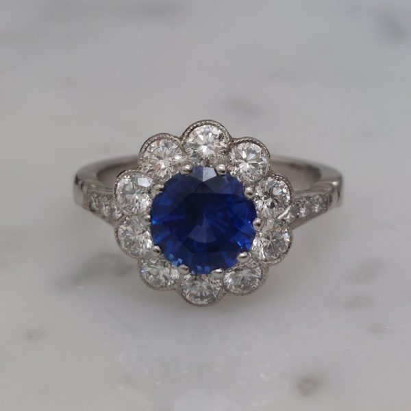 1.90ct Sapphire and Diamond Daisy Cluster Ring