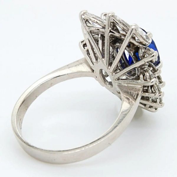 Royal Blue No Heat Burma Sapphire and Diamond Cluster Ring