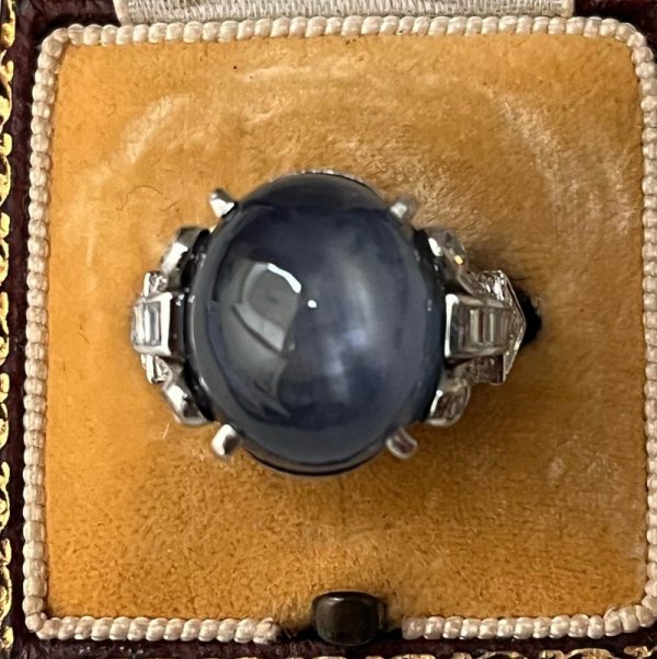 Late Art Deco 17ct Star Sapphire and Diamond Ring