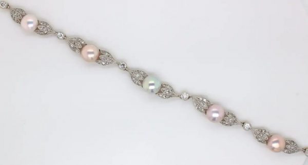 Antique Edwardian Natural Pearl and Diamond Necklace