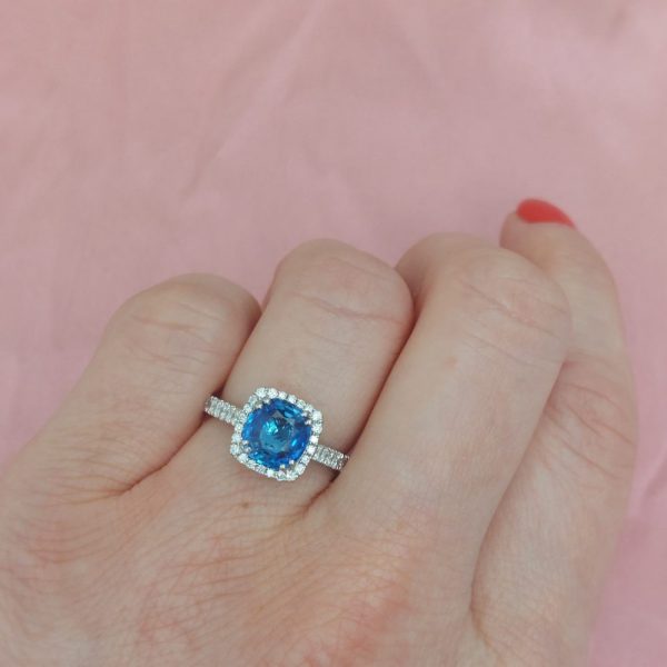 2.35ct Cushion Sapphire and Diamond Cluster Ring