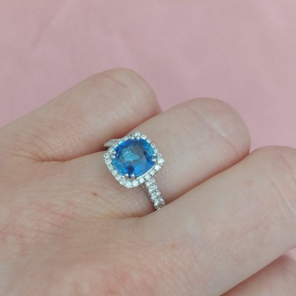 2.35ct Cushion Sapphire and Diamond Cluster Ring