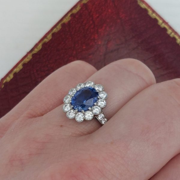 2.65ct Oval Sapphire and Diamond Cluster Ring