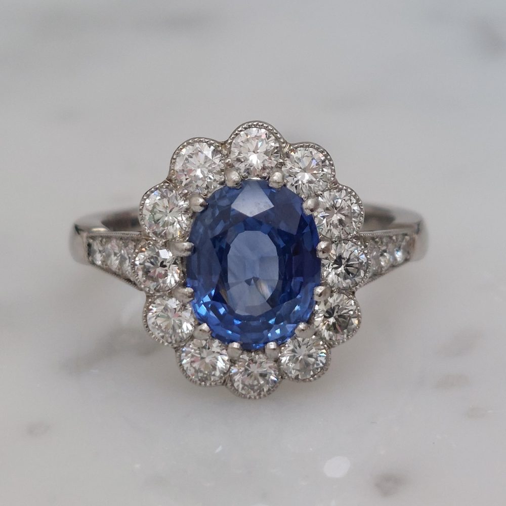 Sapphire and Diamond Cluster Engagement Ring, Oval 2.65 cts