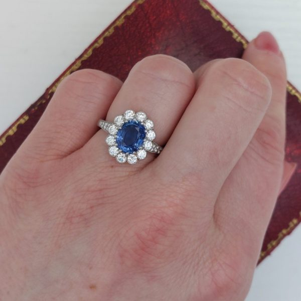 2.65ct Oval Sapphire and Diamond Cluster Ring