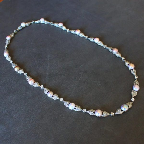 Antique Edwardian Natural Pearl and Diamond Necklace