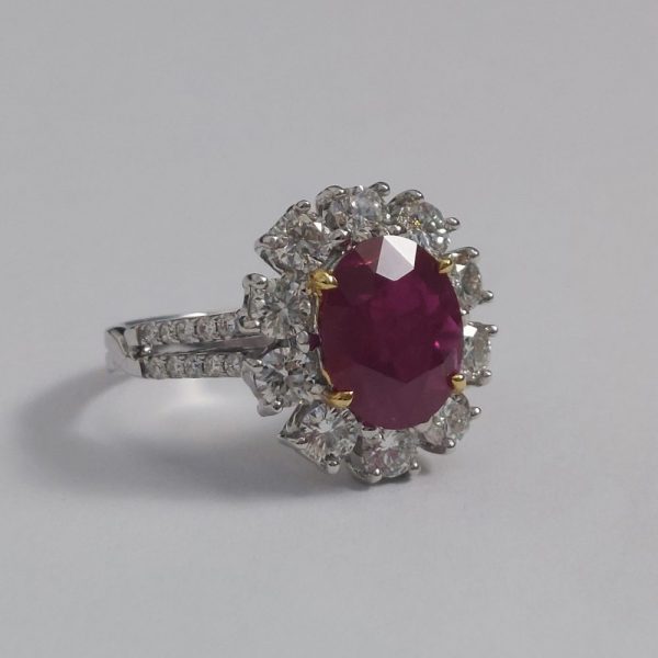 Modern 2.67ct Ruby and Diamond Oval Cluster Ring
