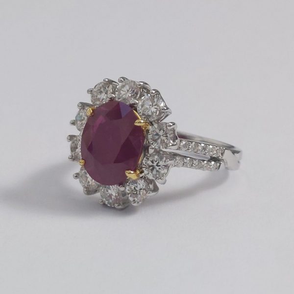 Modern 2.67ct Ruby and Diamond Oval Cluster Ring