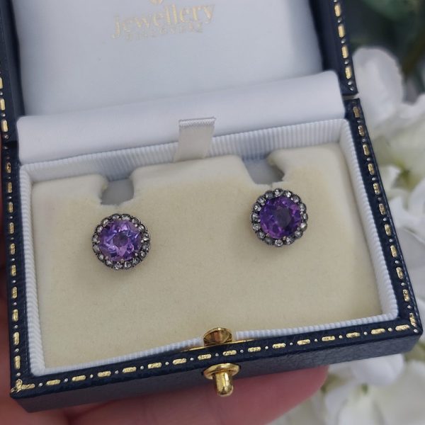 Antique Victorian Amethyst and Diamond Cluster Stud Earrings