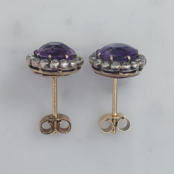 Antique Victorian Amethyst and Diamond Cluster Stud Earrings