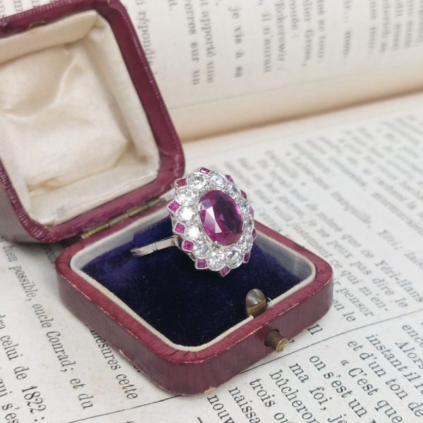 vintage Deco Burma ruby and diamond cluster ring