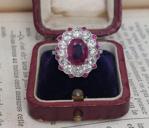 Antique ruby and diamond cluster ring